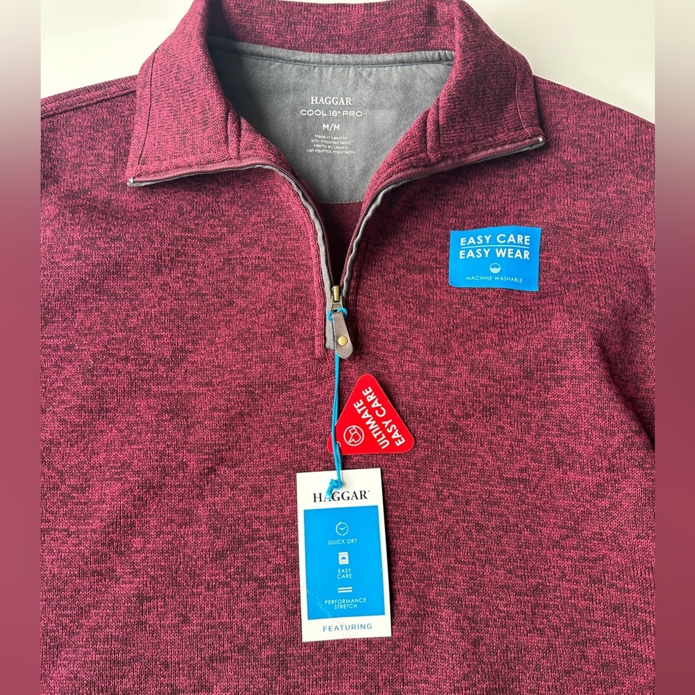 NWT Haggar Cool 18 Pro Maroon Quarter 1/4 Zip Sweater Sweatshirt Men’s Medium - Picture 2 of 7